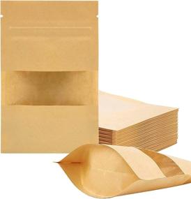 img 4 attached to 🛍️ 100 Pcs Kraft Paper Bags with Window: 3.5" x 5.5" Stand Up Pouches | Zip Lock Food Storage Bags for Packaging Products, Reusable & Sealable