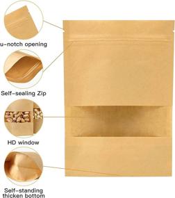 img 2 attached to 🛍️ 100 Pcs Kraft Paper Bags with Window: 3.5" x 5.5" Stand Up Pouches | Zip Lock Food Storage Bags for Packaging Products, Reusable & Sealable