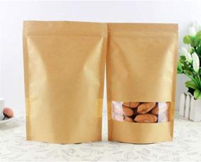 img 3 attached to 🛍️ 100 Pcs Kraft Paper Bags with Window: 3.5" x 5.5" Stand Up Pouches | Zip Lock Food Storage Bags for Packaging Products, Reusable & Sealable