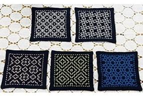 img 3 attached to 🧵 Authentic Japanese Traditional Cross Stitch Kit, Japanese Needlework Set, Handcrafted Coaster 5 Piece Set, Made in Japan, Color: Dark Blue, Size: 3.9 x 3.4 Inch