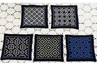 🧵 authentic japanese traditional cross stitch kit, japanese needlework set, handcrafted coaster 5 piece set, made in japan, color: dark blue, size: 3.9 x 3.4 inch logo