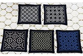 img 4 attached to 🧵 Authentic Japanese Traditional Cross Stitch Kit, Japanese Needlework Set, Handcrafted Coaster 5 Piece Set, Made in Japan, Color: Dark Blue, Size: 3.9 x 3.4 Inch