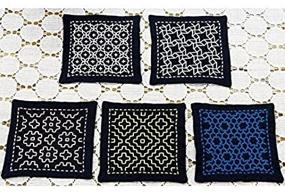 img 2 attached to 🧵 Authentic Japanese Traditional Cross Stitch Kit, Japanese Needlework Set, Handcrafted Coaster 5 Piece Set, Made in Japan, Color: Dark Blue, Size: 3.9 x 3.4 Inch