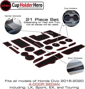 img 2 attached to 🚗 CupHolderHero Honda Civic Accessories 2016-2021: Premium Custom Interior Non-Slip Cup Holder Inserts, Console Liners, Door Pocket Liners (21-pc Set) - Sedan, Red Trim