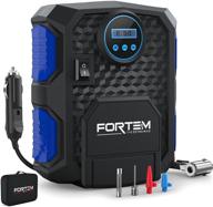 🚗 воздушный компрессор fortem tire inflator: портативный насос 12v для автомобильных шин и велосипедов с led-подсветкой и цифровым манометром, автоматическим включением/выключением - в комплекте с переносным чехлом (синий) логотип