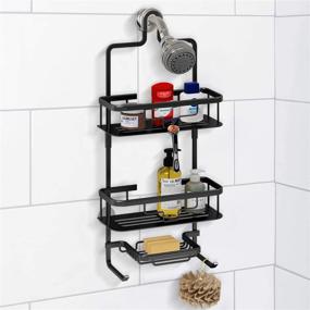 img 3 attached to UDENIS Hanging Shower Caddy Bathroom Organizer for Shampoo, Conditioner, Soap, with 🚿 Hooks for Razors, Towels, Over Shower Head Shelf - 3 Tier Aluminum (Black)