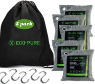 🌿 eco pure bamboo charcoal air purifier bags (pack of 5, 200g each) - includes free drawstring black bag & hooks - activated charcoal air purifying, odor absorbing, eliminates odors - ideal for closets, cars, and home air freshening logo