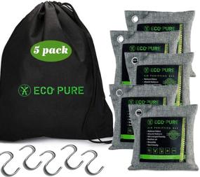 img 4 attached to 🌿 ECO PURE Bamboo Charcoal Air Purifier Bags (Pack of 5, 200g each) - Includes Free Drawstring Black Bag & Hooks - Activated Charcoal Air Purifying, Odor Absorbing, Eliminates Odors - Ideal for Closets, Cars, and Home Air Freshening