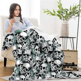 img 3 attached to 🎃 ALISISTER Haloween Skull Hooded Blanket - 3D Sherpa Plush Fleece Wearable Throw Blanket for Women & Men, 60 X 80 Inches, White Black - Super Soft Lightweight Winter Bed Sofa Blanket for Home, Bedroom, Spring.