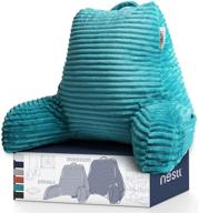 🛋️ nestl cut plush striped reading pillow for kids & teens: the perfect medium back support pillow with arms in teal logo