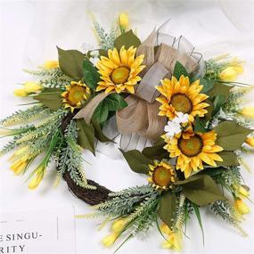 img 1 attached to 🌻 U'Artlines Artificial Sunflower Wreath: Stunning Autumn Front Door Garland for Home Party Window Wall Decoration (20'' with Bowknot)