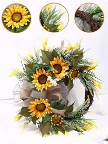 img 2 attached to 🌻 U'Artlines Artificial Sunflower Wreath: Stunning Autumn Front Door Garland for Home Party Window Wall Decoration (20'' with Bowknot)