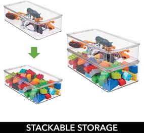 img 2 attached to 📦 mDesign Stackable Clear Plastic Toy Box with Lid - Organizing Container for Child/Kids Action Figures, Crayons, Markers, Building Blocks, Balls, Puzzles, Crafts - 3" Height - Pack of 4