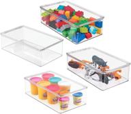 📦 mdesign stackable clear plastic toy box with lid - organizing container for child/kids action figures, crayons, markers, building blocks, balls, puzzles, crafts - 3" height - pack of 4 логотип