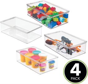 img 3 attached to 📦 mDesign Stackable Clear Plastic Toy Box with Lid - Organizing Container for Child/Kids Action Figures, Crayons, Markers, Building Blocks, Balls, Puzzles, Crafts - 3" Height - Pack of 4