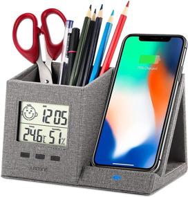 img 4 attached to 🔌 Lecone 10W Wireless Charger Desk Organizer Pencil Pen Holder Digital Clock – Compatible with iPhone 12 Pro Mini 11 X XS MAX XR 8 Plus, Samsung S7 Edge S8 S9 Plus – Home & Office Desk Organization