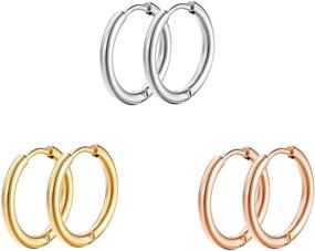 img 4 attached to 👂 HELFNE 14k Gold Hoop Handmade Huggie Cartilage Earrings for Women Real Gold，Small Silver Jewelry Hoops Earrings with Hypoallergenic, Dainty Rose Gold Fashion Hoop Earrings Set for Sensitive Ears