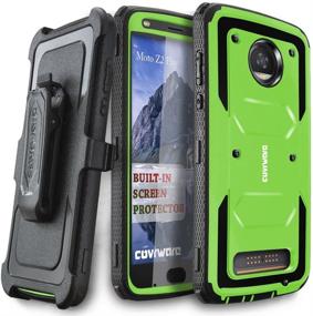 img 4 attached to COVRWARE Aegis Series Case for Moto Z2 Play / Z2 Force - Heavy Duty Full-Body Rugged Holster Armor Case Belt Clip Kickstand with Built-in Screen Protector, Green