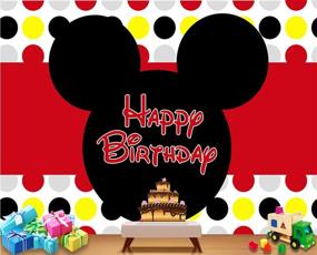 img 1 attached to Vibrant Red Polka Dots Photography Backdrop: Children's Happy 1st Birthday Decoration Photo Background in Vinyl, 7x5ft. Cartoon Mouse Banner, Ideal for Baby Shower Party Supplies, Cake Table, Photo Booth, and Studio Props.