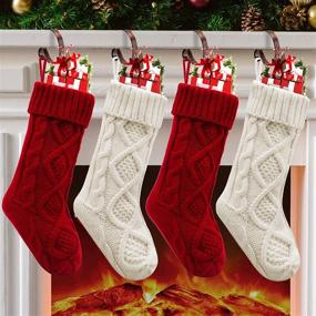 img 4 attached to 🧦 HEYHOUSE Christmas Stockings: Personalized 18 Inch Cable Knit Decorations for Family Holiday Party!