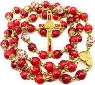 📿 enhance your devotion with nazareth store's saint benedict red rosary beads catholic necklace: intricate floral design, miraculous medal locket, and cross; perfect for praying and gift-giving logo