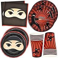 🥷 ninja warrior party supplies set - 24 count 9-inch paper plates, 24 count 7-inch plates, 24 count 9 oz cups, 50 count lunch napkins - ideal for ninjas, masters, warriors - sword theme, samurai, karate, martial arts - disposable birthday decoration logo