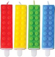 colorful building block birthday cake candles - pack of 4 - brick party themed candles 🎂 in red, yellow, green, and blue - ideal building block birthday party supplies and decoration by artcreativity logo