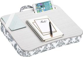 img 3 attached to LapGear Designer Lap Desk With Phone Holder And Device Ledge - Gray Damask - Up To 15