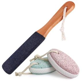 img 4 attached to 🦶 Wooden Foot File and Pumice Stone Set for Silky Smooth Feet, Pedicure Foot Stone, Foot Scrubber and Callus Remover, Ideal for Trimming Dead Skin