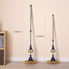 img 2 attached to 🧽 Yocada Sponge Mop for Home and Commercial Use - Tile Floor, Bathroom, and Garage Cleaning with 2 Sponge Heads, Squeegee, and Extendable Telescopic Long Handle (42.5-52 Inches) - Effortless Dry Wringing