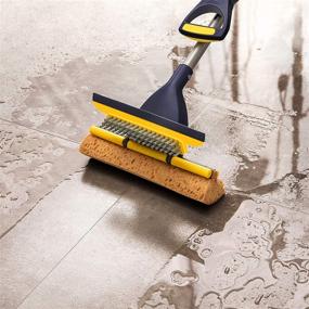 img 1 attached to 🧽 Yocada Sponge Mop for Home and Commercial Use - Tile Floor, Bathroom, and Garage Cleaning with 2 Sponge Heads, Squeegee, and Extendable Telescopic Long Handle (42.5-52 Inches) - Effortless Dry Wringing