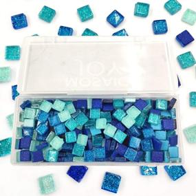 img 2 attached to 🔵 320-Piece Blue Assorted Color Mosaic Tiles for Crafts - Square Shape 0.4X0.4 Inch - Glass Glitter Mosaic Supplies Bulk Pack - by Mosaic Joy (Blue, 320pcs)