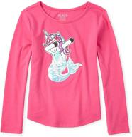 🦄 the children's place girls' embellished mermaidcorn curved hem top: magical mermaid meets enchanting unicorn! logo