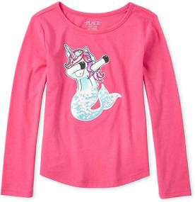 img 1 attached to 🦄 The Children's Place Girls' Embellished Mermaidcorn Curved Hem Top: Magical Mermaid Meets Enchanting Unicorn!