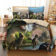🦖 adasmile a&s 3d dinosaur world bedding sets - 3 piece jurassic duvet quilt cover set for kids, boys, and teens, queen size logo