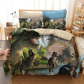 img 4 attached to 🦖 ADASMILE A&S 3D Dinosaur World Bedding Sets - 3 Piece Jurassic Duvet Quilt Cover Set for Kids, Boys, and Teens, Queen Size