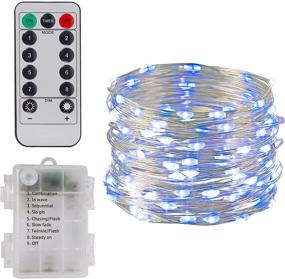 img 4 attached to Twinkle Star Christmas Fairy Lights Battery Operated, 33ft 100 LED Waterproof Silver Wire String Light: Blue, Remote Control, 8 Modes – Indoor Outdoor Xmas Tree Wedding Party Decoration, 1 Pack