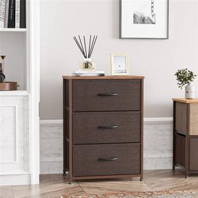 img 3 attached to 📦 CubiCubi Brown Dresser Nightstand: Small Fabric Tall Dresser with 3 Drawers, Ideal for Bedroom, Hallway, and Closets