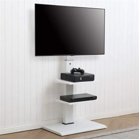 img 2 attached to 📺 FITUEYES Swivel Floor TV Stand Base for 65” TVs - White, Height Adjustable, Corner Entertainment Shelves - Ample Media Storage, FT-S3602MW