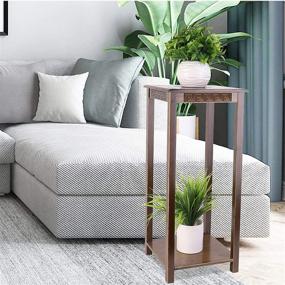 img 2 attached to 🎋 Wisfor 2-Tier Bamboo End Table with Oriental Design, Antique Square Bedside Table for Living Room, Sofa Side Table with Shelves (Medium)