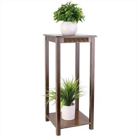 img 4 attached to 🎋 Wisfor 2-Tier Bamboo End Table with Oriental Design, Antique Square Bedside Table for Living Room, Sofa Side Table with Shelves (Medium)