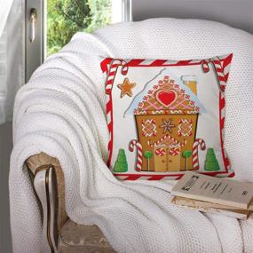 img 2 attached to 🏠 18X18 Zippered Throw Pillow Cover with Gingerbread House, Trees, and Candy Cane Frame - Perfect Home Sofa Bedding