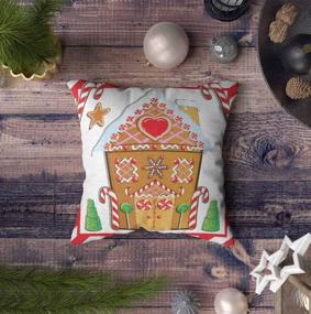 img 3 attached to 🏠 18X18 Zippered Throw Pillow Cover with Gingerbread House, Trees, and Candy Cane Frame - Perfect Home Sofa Bedding