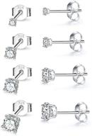 hypoallergenic sterling silver stud earrings set with simulated diamond for women, girls & men - 4 pairs of cz studs in various sizes (2mm 3mm 4mm 5mm) logo