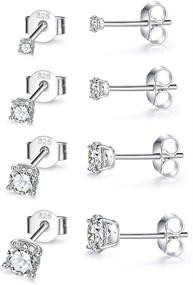 img 4 attached to Hypoallergenic Sterling Silver Stud Earrings Set with Simulated Diamond for Women, Girls & Men - 4 Pairs of CZ Studs in Various Sizes (2mm 3mm 4mm 5mm)
