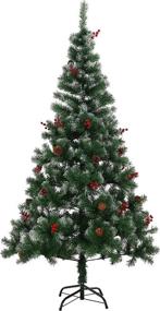 img 4 attached to 180cm Carinone Green Artificial Christmas Tree with White Snowflakes and Red Berries, 3 Removable Parts, Sturdy Metal Legs, and Easy-to-Use Hinges