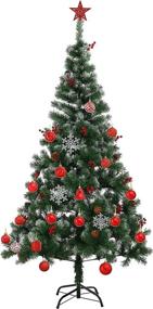 img 3 attached to 180cm Carinone Green Artificial Christmas Tree with White Snowflakes and Red Berries, 3 Removable Parts, Sturdy Metal Legs, and Easy-to-Use Hinges