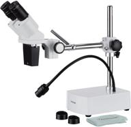 🔬 amscope se400x professional binocular stereo microscope with wf5x and wf10x eyepieces, 5x and 10x magnification, 1x objective lens, led lighting, boom-arm stand, 110v-120v logo