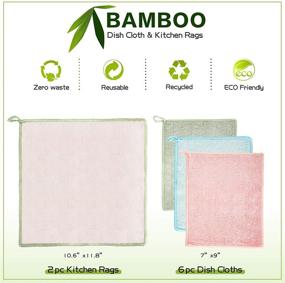 img 3 attached to 🌿 Enviro-Safe Home Bamboo Dish Cloths - Kitchen Cleaning Rags - Reusable Paperless Towels - 2 Sizes, 4 Colors - No Odor, Eco-Friendly, Extra Absorbent Washcloths (8 Pack)