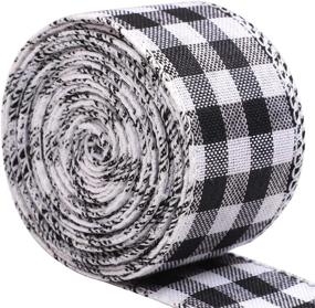 img 4 attached to 🎁 URATOT White and Black Plaid Burlap Ribbon Gingham Christmas Wrapping Ribbon - Perfect for Crafts, Decorations, and Floral Bows!